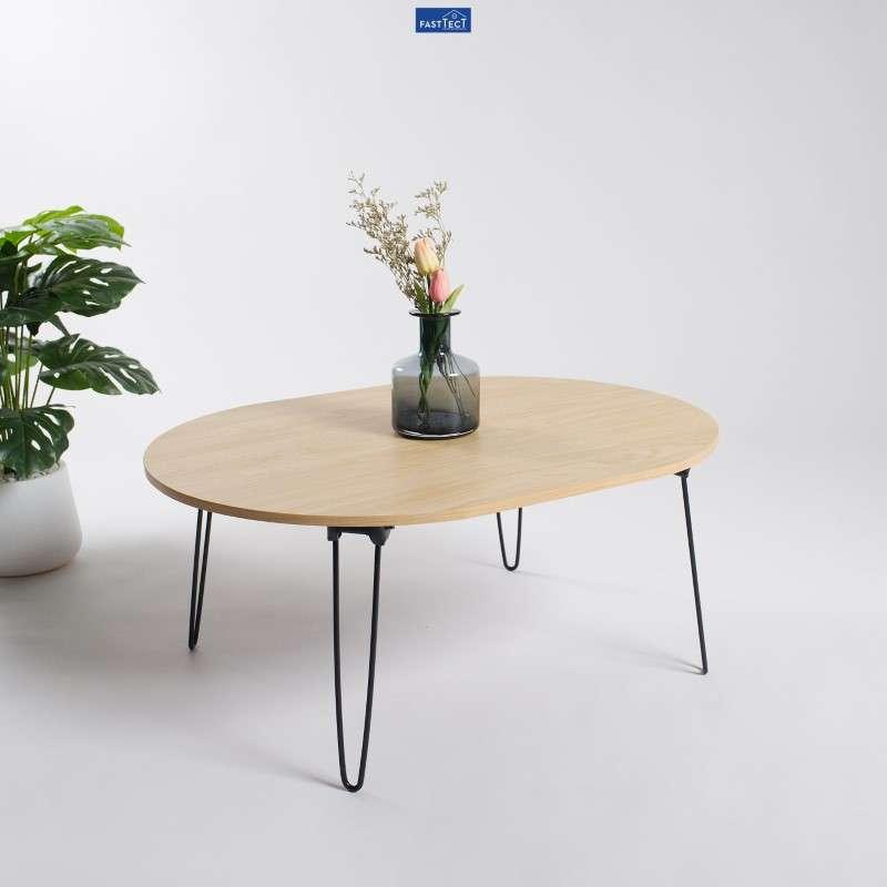 โต๊ะญี่ปุ่นพรีเมี่ยม ทรงวงรี FASTTECT รุ่นขาเหล็กล็อค สีเมเปิ้ล-1