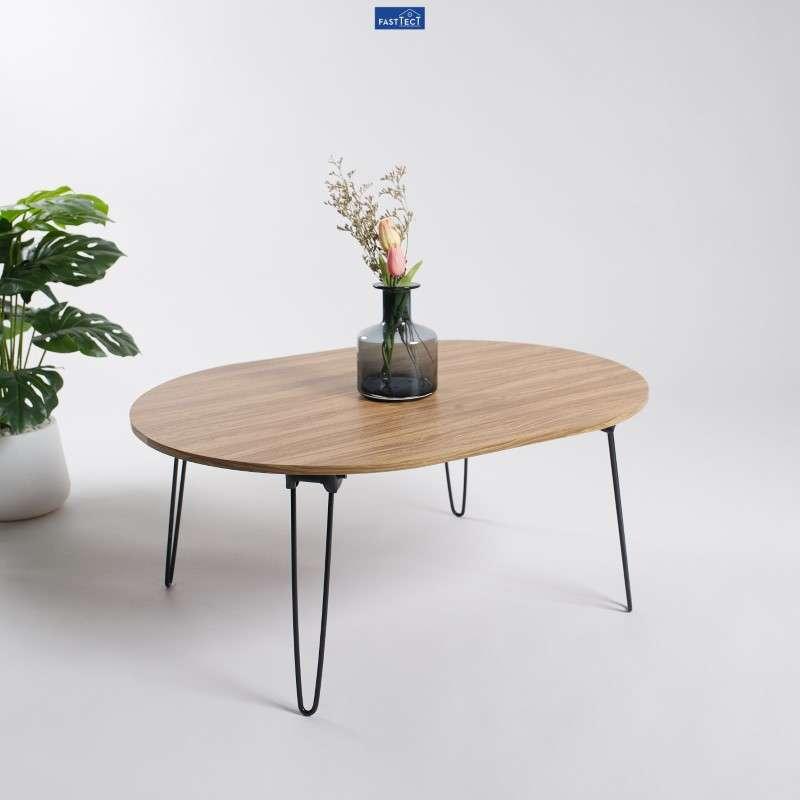 โต๊ะญี่ปุ่นพรีเมี่ยม ทรงวงรี FASTTECT รุ่นขาเหล็กล็อค สีลาเต้-1