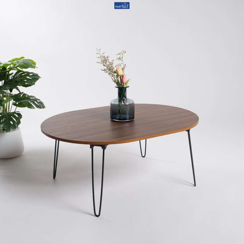 โต๊ะญี่ปุ่นพรีเมี่ยม ทรงวงรี FASTTECT รุ่นขาเหล็กล็อค สีโอ๊ค-1