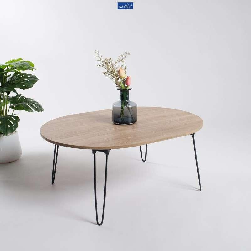 โต๊ะญี่ปุ่นพรีเมี่ยม ทรงวงรี FASTTECT รุ่นขาเหล็กล็อค สีไวท์โอ๊ค-1