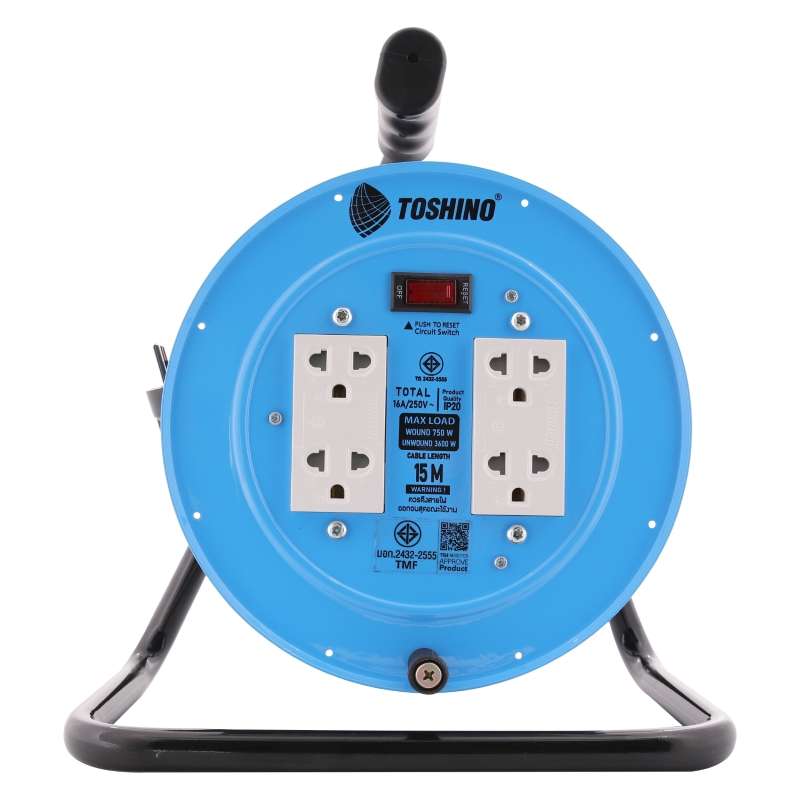 ล้อเก็บสายไฟ TOSHINO จานเหล็ก-กราวด์คู่ 15 ม. รุ่น MN2-315T-15M (16A/3600W)-1
