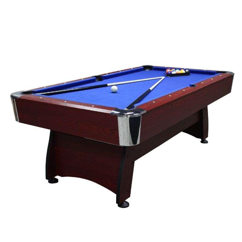 โต๊ะพูล Pool Billiard Table อุปกรณ์พร้อมเล่น รุ่น V1 ขนาด 7ฟุตโต๊ะสีน้ำตาล - สักหลาดสีน้ำเงิน-1