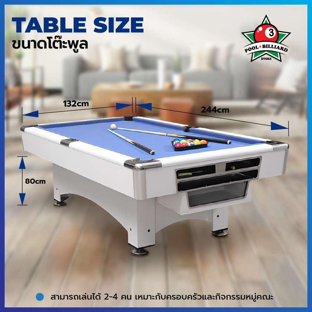โต๊ะพูล Pool Billiard Table รุ่น V.14 ขนาด 8 ฟุต โต๊ะสีขาว สักหลาดสีน้ำเงิน-1