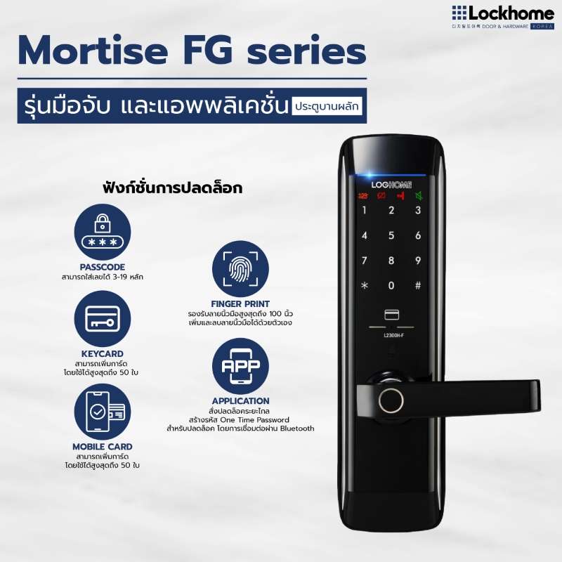 กลอนประตูดิจิตอล Lockhome (พร้อมบริการติดตั้ง) สำหรับประตูบานผลัก รุ่นมือจับ MORTISE FG series-1