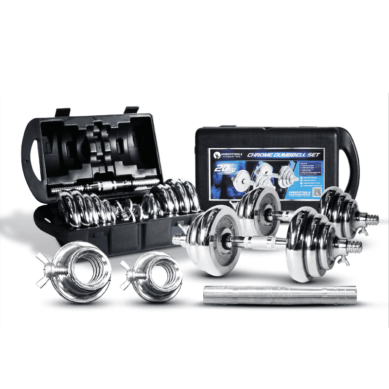 ดัมเบลโครเมี่ยม HFT 20 kg พร้อมข้อต่อ 30cm - Homefittools-1