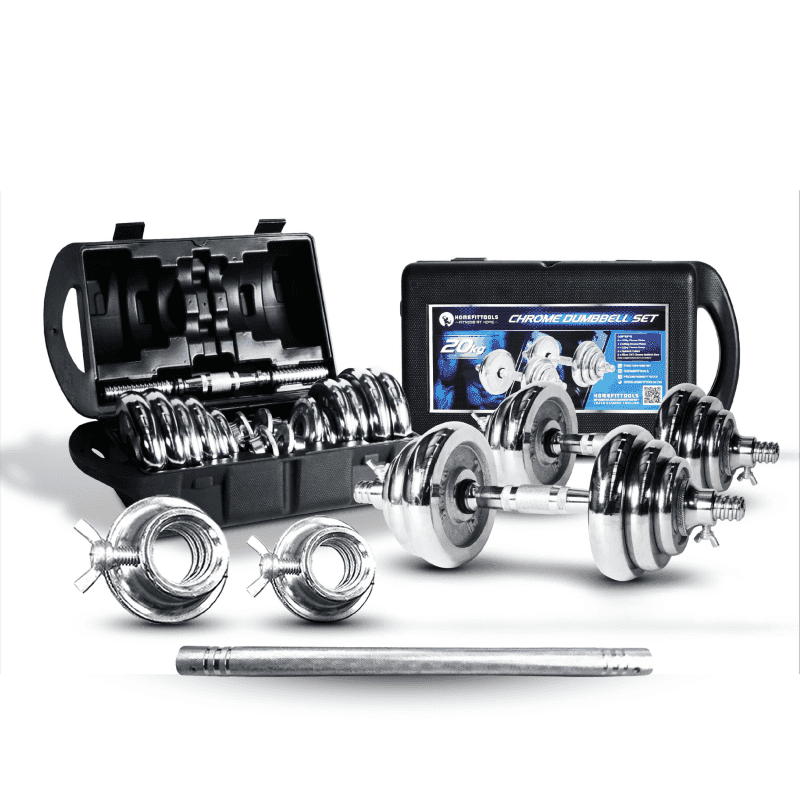 ดัมเบลโครเมี่ยม HFT 20 kg พร้อมข้อต่อ 60cm - Homefittools-1