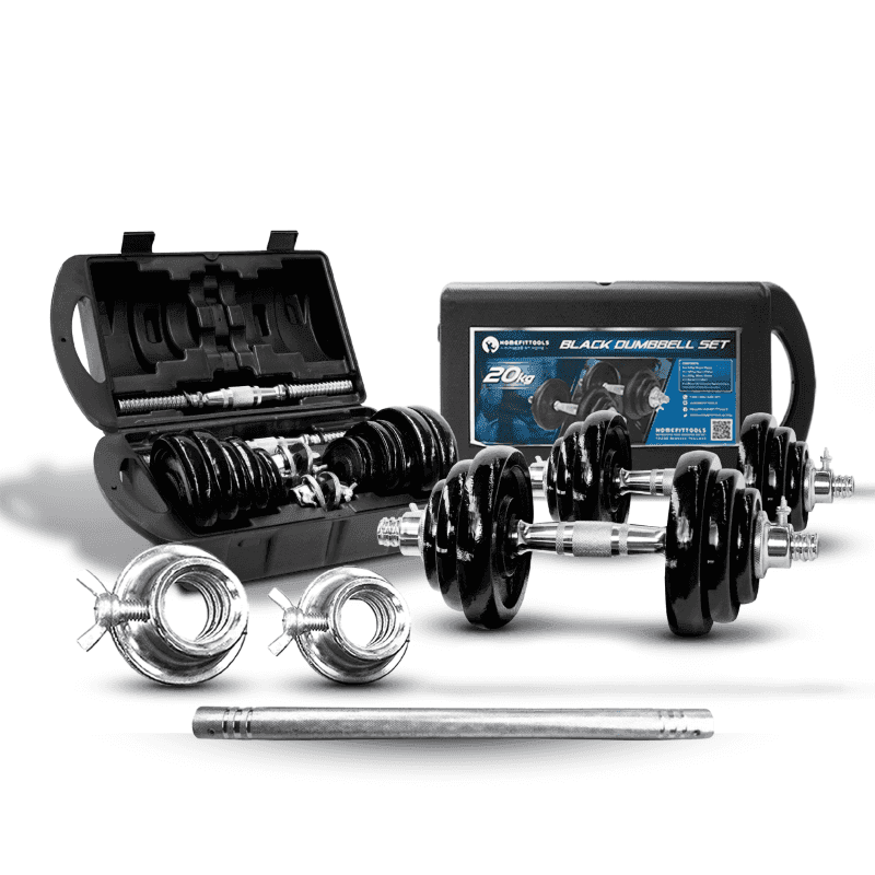 ดัมเบล สีดำ HFT 20 kg พร้อมข้อต่อ 60cm - Homefittools-1