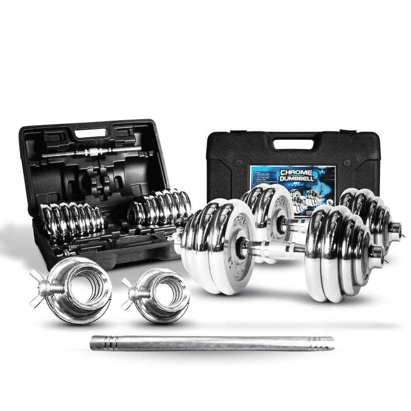 ดัมเบลโครเมี่ยม HFT 30 kg พร้อมข้อต่อ 60cm - Homefittools-1