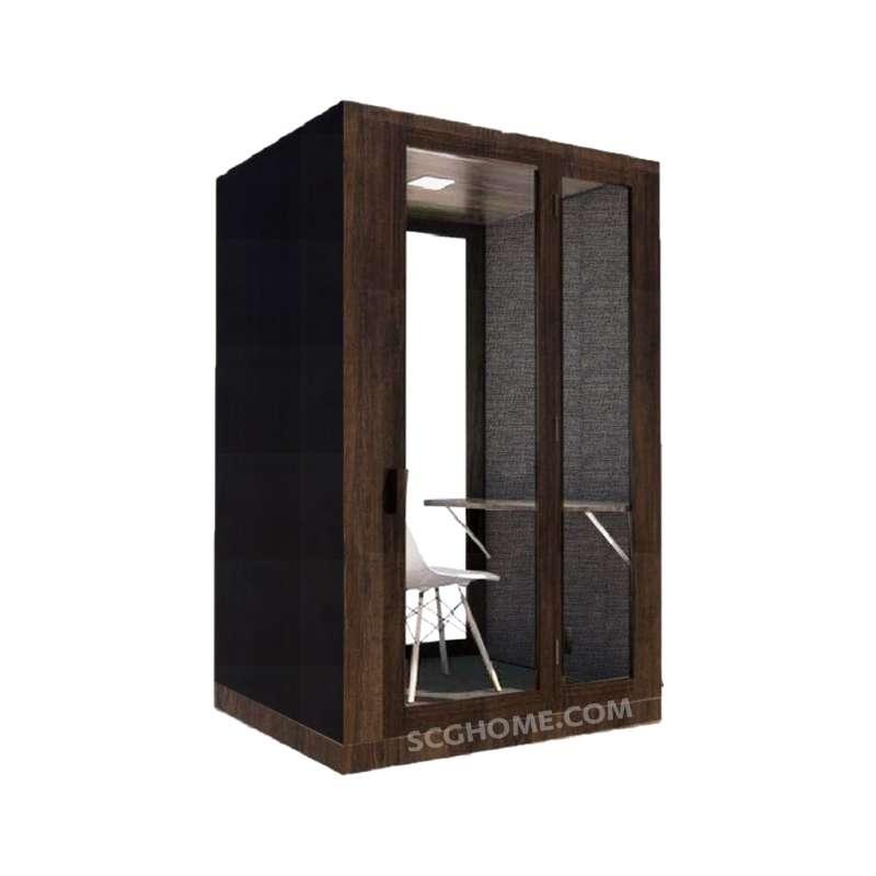 ห้องเก็บเสียงสำเร็จรูปพร้อมติดตั้ง SCG Acoustic Pod - Wood Series Size M วงกบ Walnut Wood สี Frosted Black-1