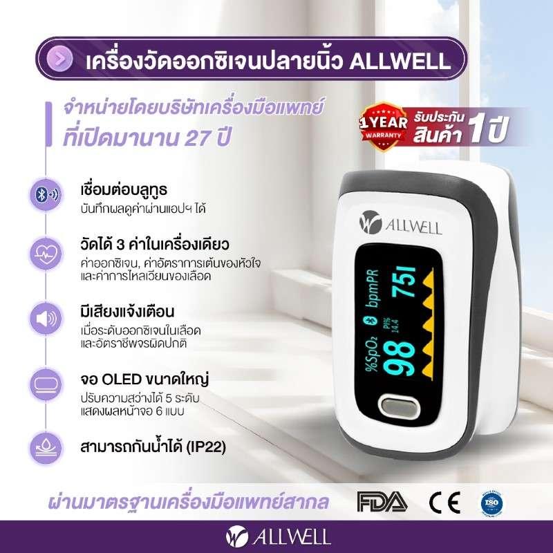 Allwell เครื่องวัดออกซิเจนปลายนิ้ว พร้อมส่ง รุ่น JPD-500DF-1