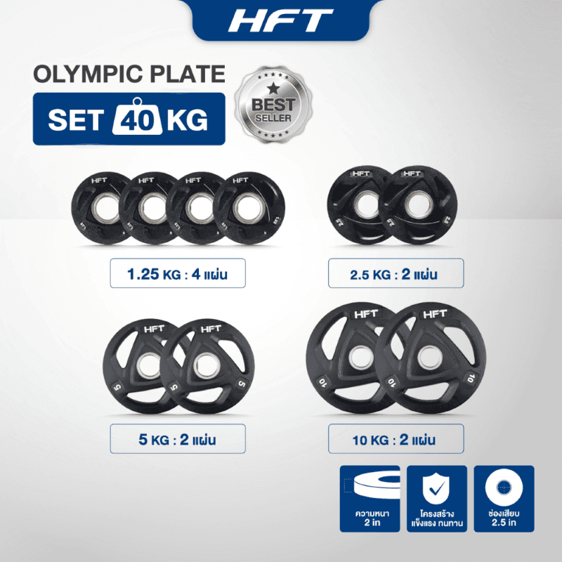SET แผ่นน้ำหนัก HFT รุ่น Olympic 40 KG. - Homefittools-1