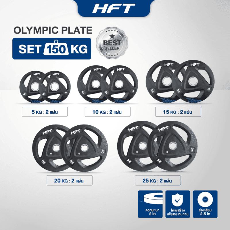 SET แผ่นน้ำหนัก HFT รุ่น Olympic 100 KG. - Homefittools-1