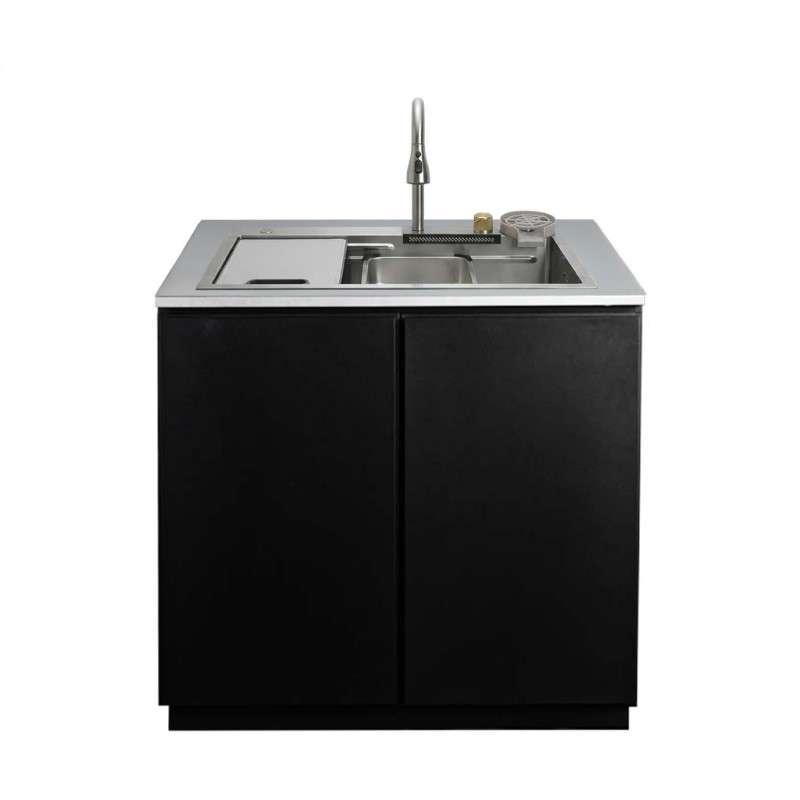 KIOSKตู้ครัวพร้อมซิงค์แสตนเลสSUS304 ก๊อกอัจฉริยะ และอุปกรณ์เสริมครบชุด สี : ดำด้าน (BM)-1