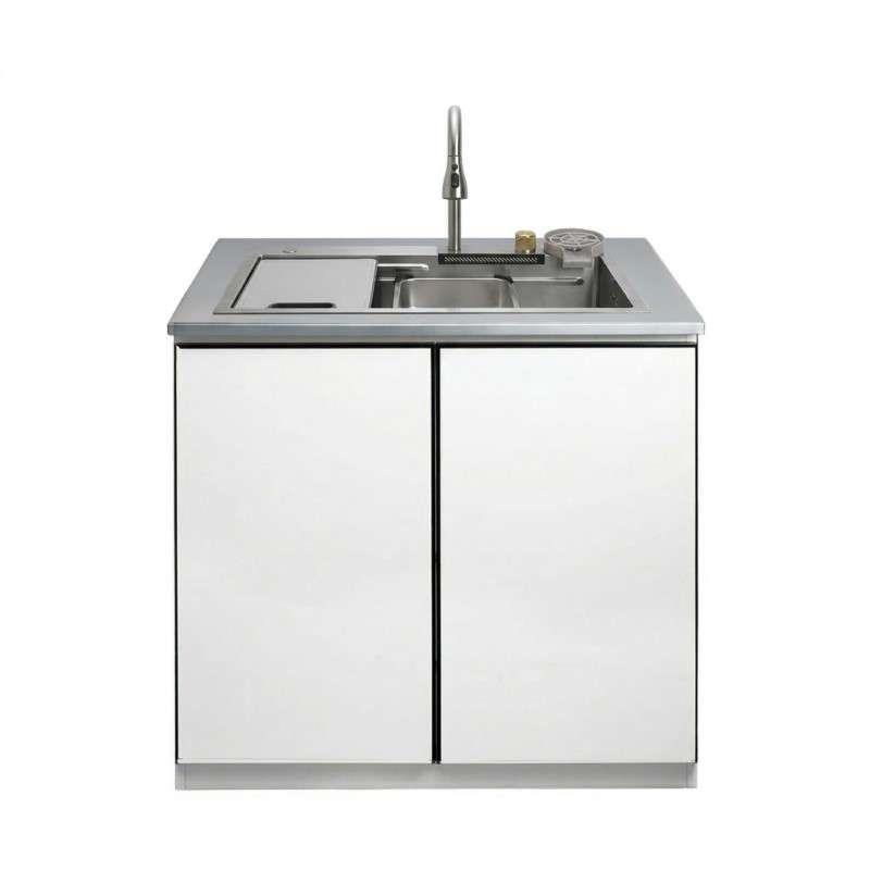 KIOSKตู้ครัวพร้อมซิงค์แสตนเลสSUS304 ก๊อกอัจฉริยะ และอุปกรณ์เสริมครบชุด สี : ขาวครีม (DG)-1