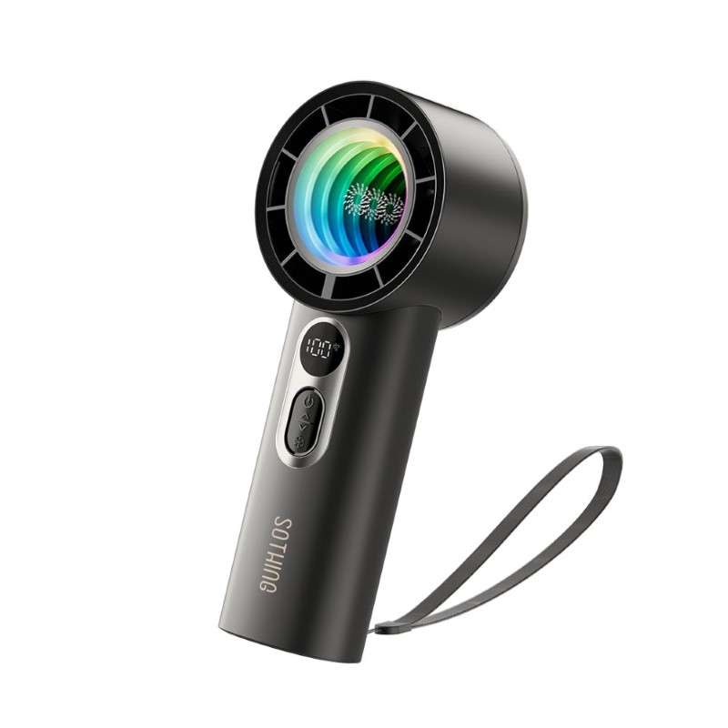 พัดลมพกพา พร้อมกระจกและไฟ RGB Sothing Colorful Light Handheld (Black)-1
