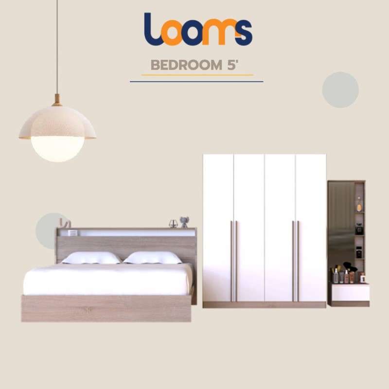 ชุดห้องนอน KYOTO 5' + SACHA + REMUS-E สีโซลิดโอ๊คตัดสีขาว-1