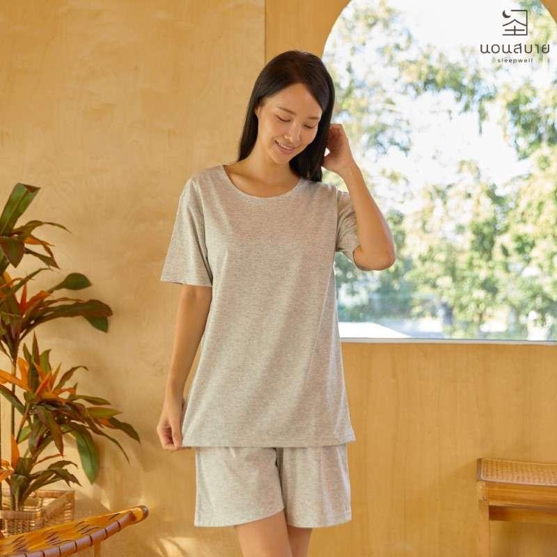 นอนสบาย ชุดนอน แขนสั้น - ขาสั้น สีเทาอ่อน size L-1