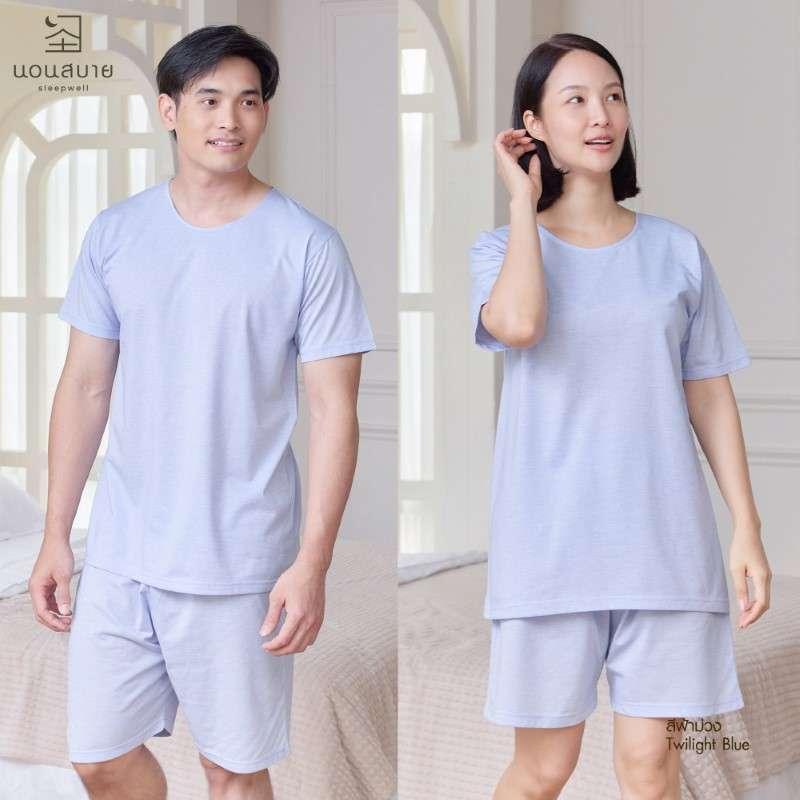 นอนสบาย ชุดนอน แขนสั้น - ขาสั้น สีฟ้าม่วง size S-1