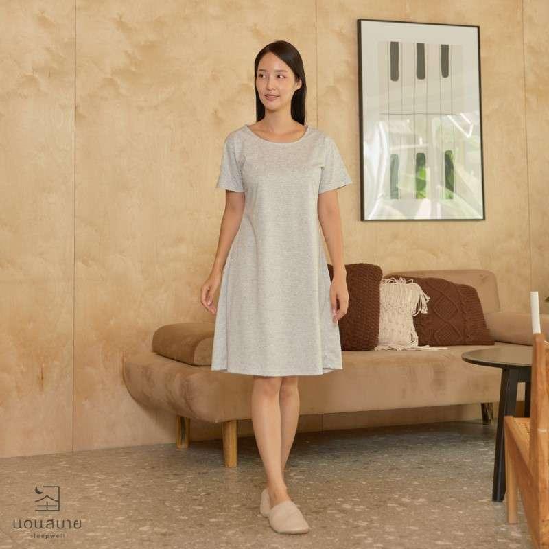 นอนสบาย ชุดนอน เดรส สีเทาอ่อน size S-1