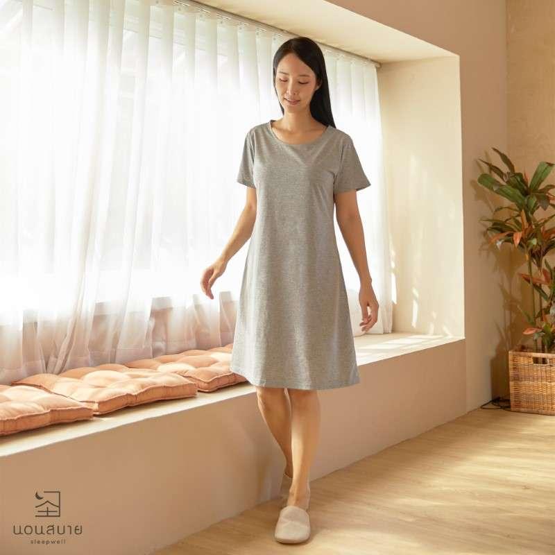 นอนสบาย ชุดนอน เดรส สีเทาเข้ม size M-1