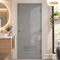ประตู PVC UNIX รุ่น Super บานเรียบ+เกล็ด (L2) สีเทา 70x200 ซม. (เจาะลูกบิด)-1