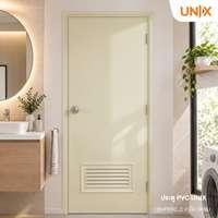 ประตู PVC UNIX รุ่น Super บานเรียบ+เกล็ด (L2) สีครีม 70x200 ซม. (ไม่เจาะลูกบิด)-1
