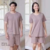 นอนสบาย ชุดนอน แขนสั้น - ขาสั้น สีน้ำตาล size XL-1