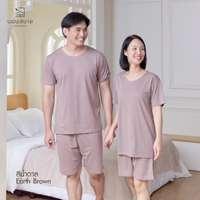 นอนสบาย ชุดนอน แขนสั้น - ขาสั้น สีน้ำตาล size XL-2