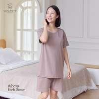 นอนสบาย ชุดนอน แขนสั้น - ขาสั้น สีน้ำตาล size XL-4