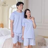 นอนสบาย ชุดนอน แขนสั้น - ขาสั้น สีฟ้าม่วง size XL-3