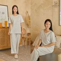 นอนสบาย ชุดนอน แขนสั้น - ขายาว สีเทาอ่อน size XL-3