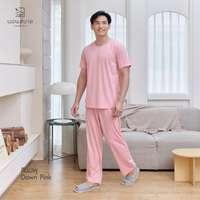 นอนสบาย ชุดนอน แขนสั้น - ขายาว สีชมพู size XL-4