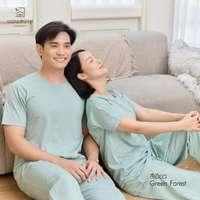 นอนสบาย ชุดนอน แขนสั้น - ขายาว สีเขียว size S-3
