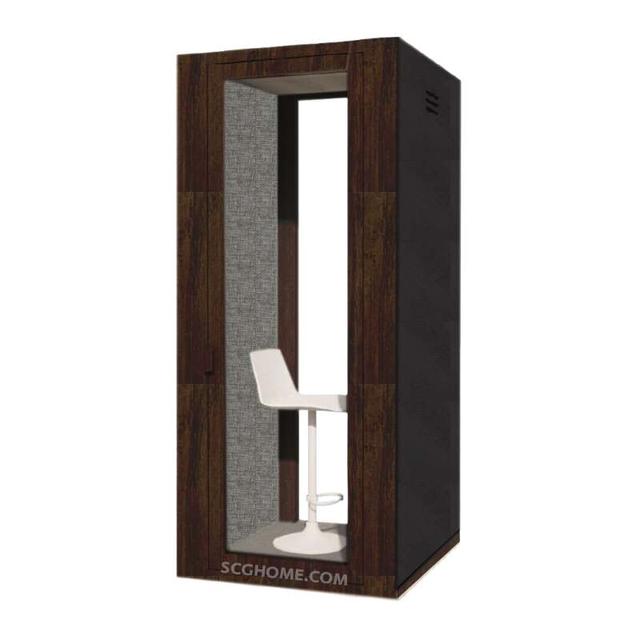 ห้องเก็บเสียงสำเร็จรูปพร้อมติดตั้ง SCG Acoustic Pod - Wood Series Size S วงกบ Walnut Wood สี Elemental Concrete