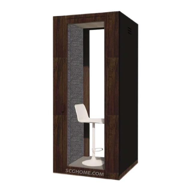 ห้องเก็บเสียงสำเร็จรูปพร้อมติดตั้ง SCG Acoustic Pod - Wood Series Size S วงกบ Walnut Wood สี Frosted Black