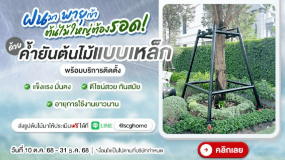 ฝนมา พายุเข้า ป้องกันต้นไม้ล้มได้ ! ด้วยชุดค้ำยันต้นไม้พร้อมเสาเข็มเหล็ก