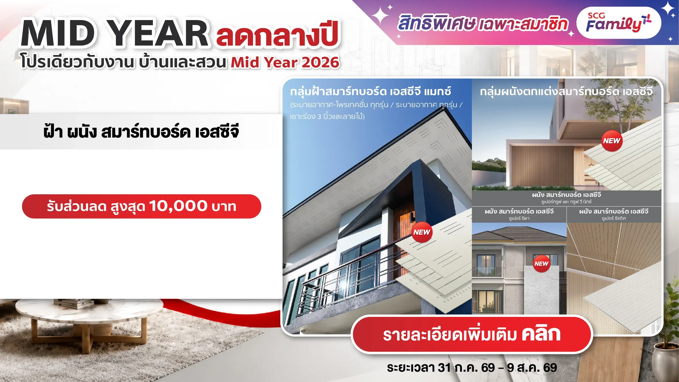 โปรบ้านและสวน Mid Year 2026 ซื้อสมาร์ทบอร์ด ครบทุกๆ 1,500 บาท รับส่วนลด 100 บาท